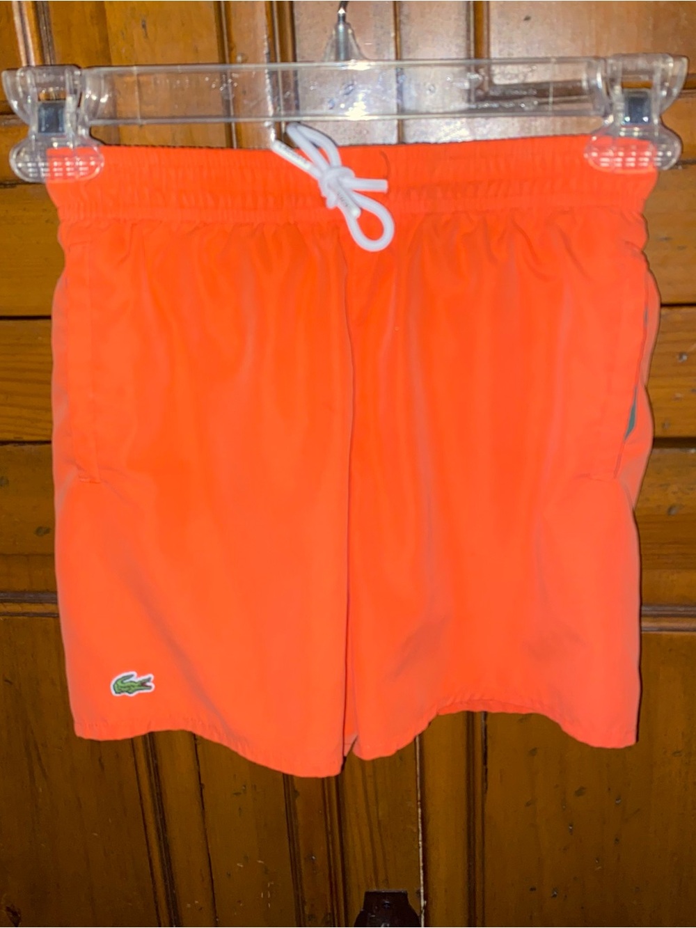 Boys Lacoste Swim Trunks Orange Lined Pockets Tie Waist Size 8